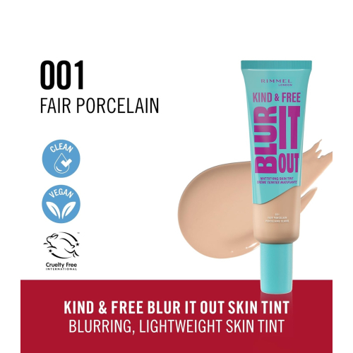 Rimmel London - *Kind & Free* - Fond de teint matifiant Blur It Out - 001: Fair Porcelain