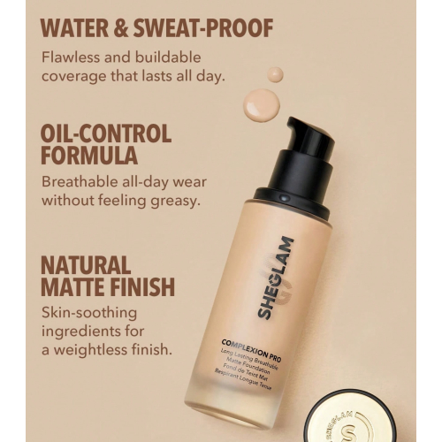SHEGLAM - Fond de teint mat longue tenue Complexion Pro - Nude