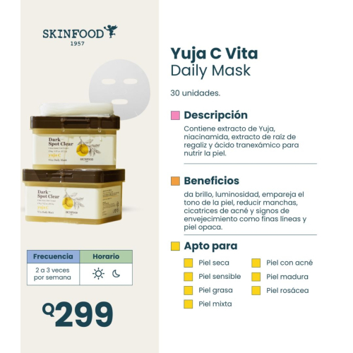 Skinfood - Masque visage quotidien Yuja C Vita - 30 pièces