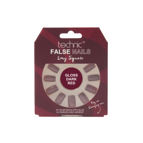 Technic Cosmetics - Faux Ongles False Nails Long Square - Gloss Dark Red