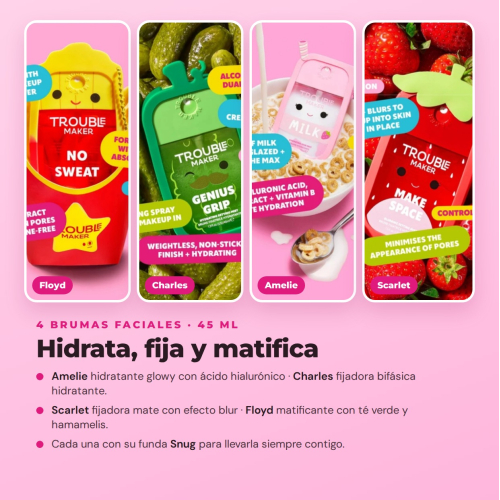 Trouble Maker x Squishmallows - Collection Complète Édition Limitée - 14 Produits : 3 Palettes de Fards à Paupières + Mascara + 3 Huiles à Lèvres + 3 Brillants à Lèvres + 4 Brumes Faciales