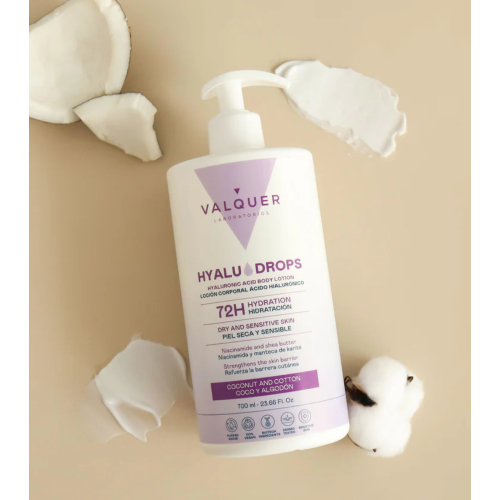 Valquer - Lait Corps Hydratant 72h Hyaludrops - Noix de Coco et Coton