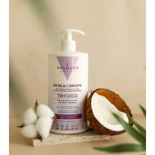 Valquer - Lait Corps Hydratant 72h Hyaludrops - Noix de Coco et Coton